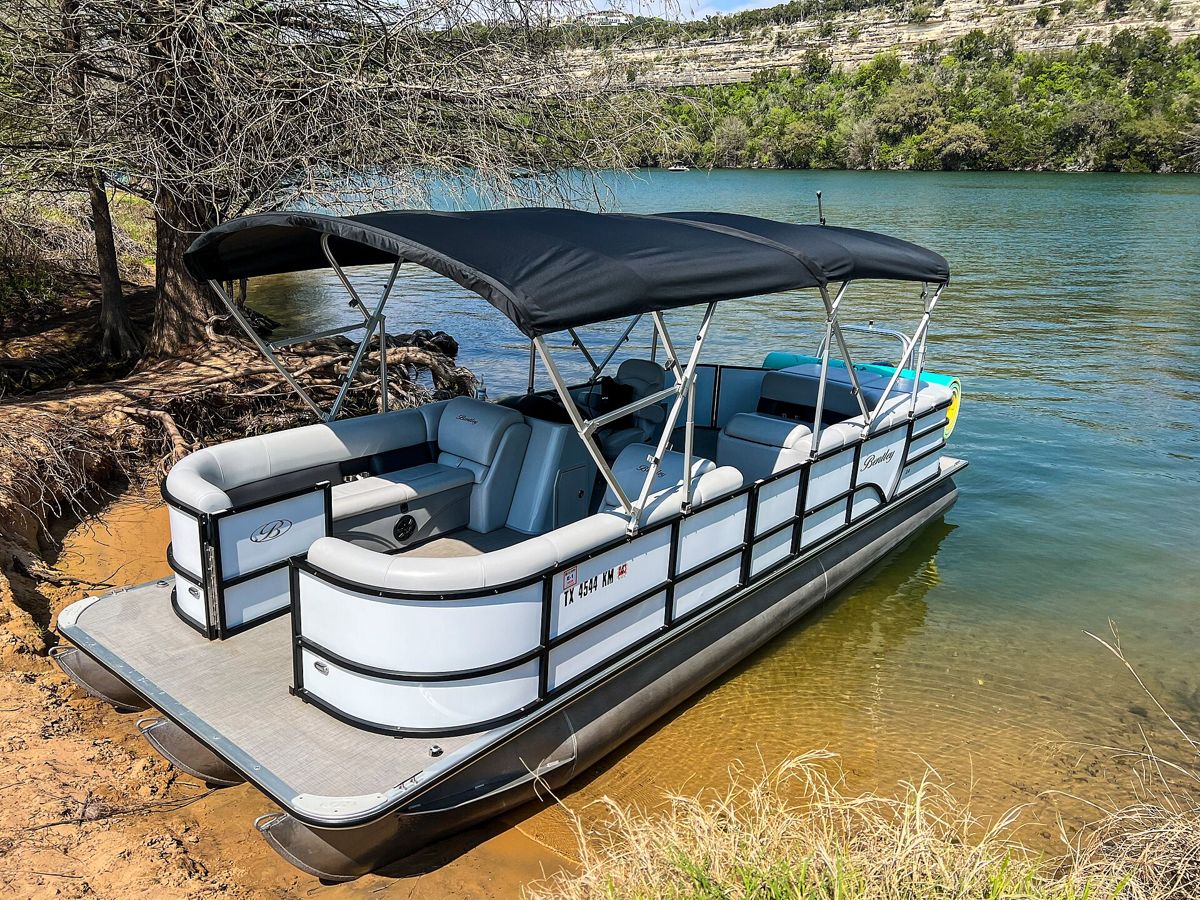 Pontoon boat on a lake
